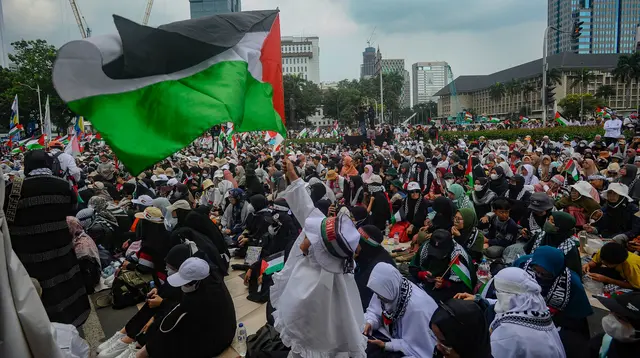 Aksi bela Palestina itu mulai digelar sekitar pukul 15.00 WIB. (merdeka.com/Arie Basuki)