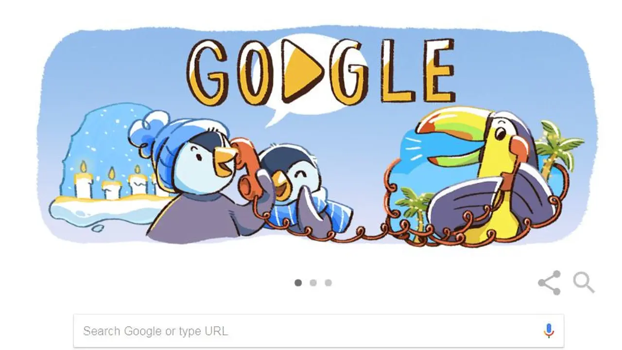 [Bintang] Jadi Google Doodle Hari Ini, Pinguin Lucu Ingatkan Libur Natal