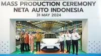 NETA Auto Indonesia resmi memulai aktivitas produksi mobil listrik NETA V-II secara Completely Knocked Down (CKD) di pabrik PT Handal Indonesia Motor di Pondok Ungu, Bekasi, Jawa Barat. (ist)