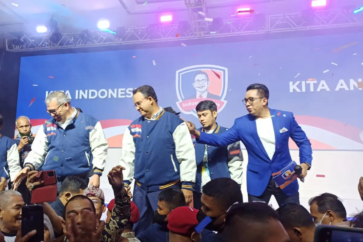 Bakal calon presiden (Capres) Partai NasDem Anies Baswedan menghadiri deklarasi acara Deklarasi Relawan IndonesiAnies yang bertajuk 'Merawat Semangat Kebangsaan, Meretas Jalan Keadilan' di Jakarta Covention Center, Jakarta Pusa