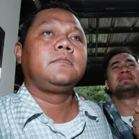 Saiful berusaha tegar menghadapi kasusnya. Kesedihan raut mukanya terlihat jelas. (Deki Prayoga/Bintang.com)