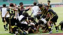 Pemain Malaysia U-19 merayakan kemenangan atas Vietnam U-19 pada laga semifinal Piala AFF U-19 2022 di Stadion Patriot Candrabhaga, Bekasi, Rabu (13/7/2022). (Bola.com/M Iqbal Ichsan)