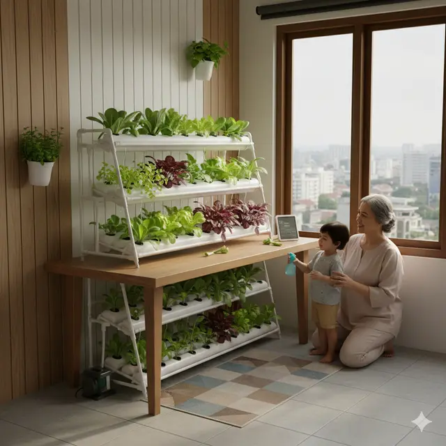 Kebun sayur tanpa tanah untuk rumah sempit (Foto: Gemini AI)