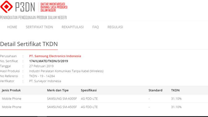 Smartphone terbaru Samsung Galaxy A30 dan Galaxy A50 mendapatkan sertifikat TKDN di Indonesia (Liputan6.com/ Agustin Setyo W)