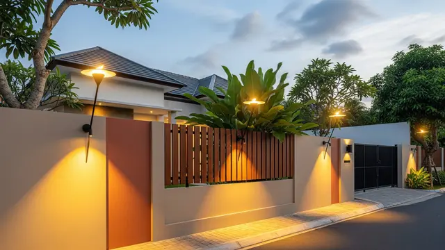 Pagar Tembok Dengan Lampu Hias