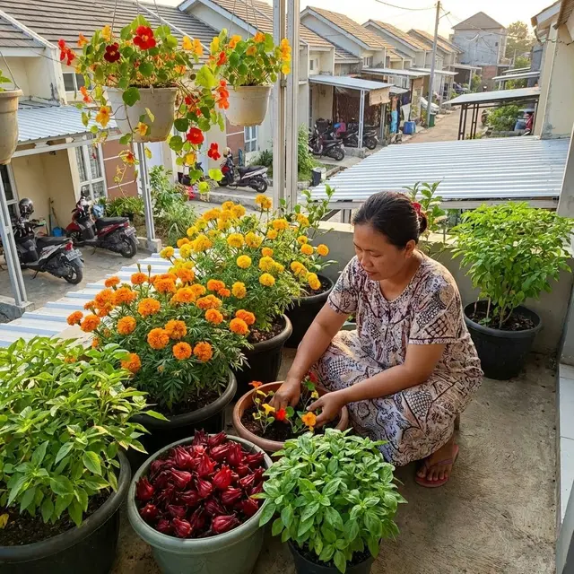 Menanam kenikir sampai kemangi di teras