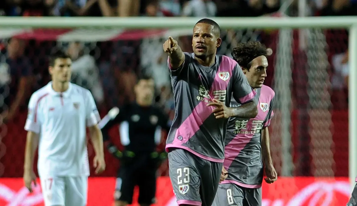 Gelandang Rayo Vallecano, Bebe mencetak satu gol untuk kemenangan tinya atas Las Palmas pada lanjutan La Liga Spanyol pekan ke-23. (AFP/Cristina Quicler)