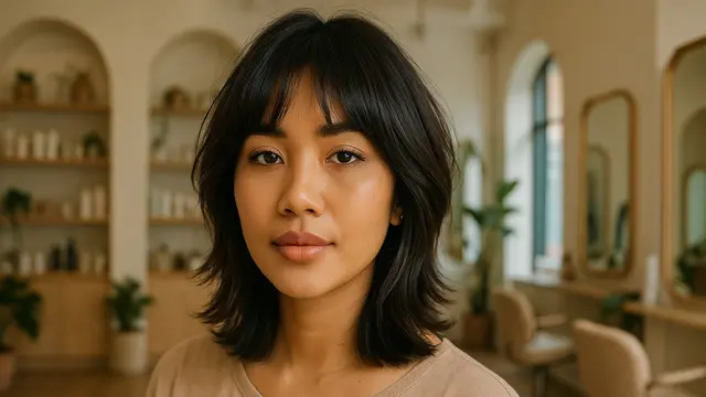 Model Rambut Shag Modern dengan Curtain Bangs