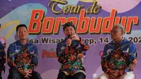Ganjar Pranowo dalam jumpa pers Tour de Borobudur XXIII di Desa Wisata Lerep, Kabupaten Semarang, Jumat (14/7/2023). (Foto: Istimewa)