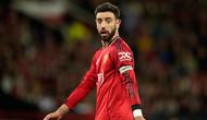 Ekspresi Bruno Fernandes di laga Manchester United vs Brentford di pekan ke-34 Liga Inggris 2025/2026 di Old Trafford, Selasa (28/04/2026) dini hari WIB. (AP Photo/Dave Thompson)