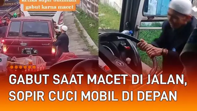 Aksi kocak ditunjukkan oleh seorang sopir bus ketika jalanan macet menarik perhatian