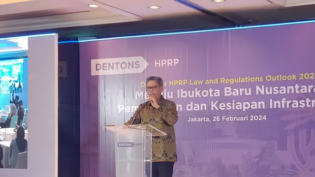 Ketua Satgas (Kasatgas) Pelaksanaan Pembangunan Infrastruktur IKN, Danis Sumadilaga dalam acara webinar Kesiapan Pembangunan Infrastruktur IKN di Shangri-La Hotel, Jakarta Pusat,  Senin (26/2/2024). (Foto: Merdeka.com/Sulaeman)