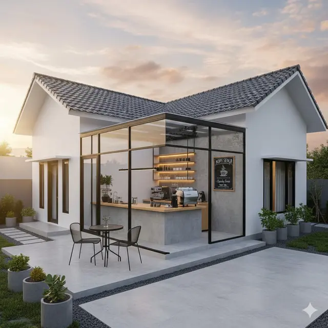 7 Model Rumah 1 Lantai dengan Warung Kopi Kecil di Teras, Inspirasi Hunian Fungsional yang Estetik