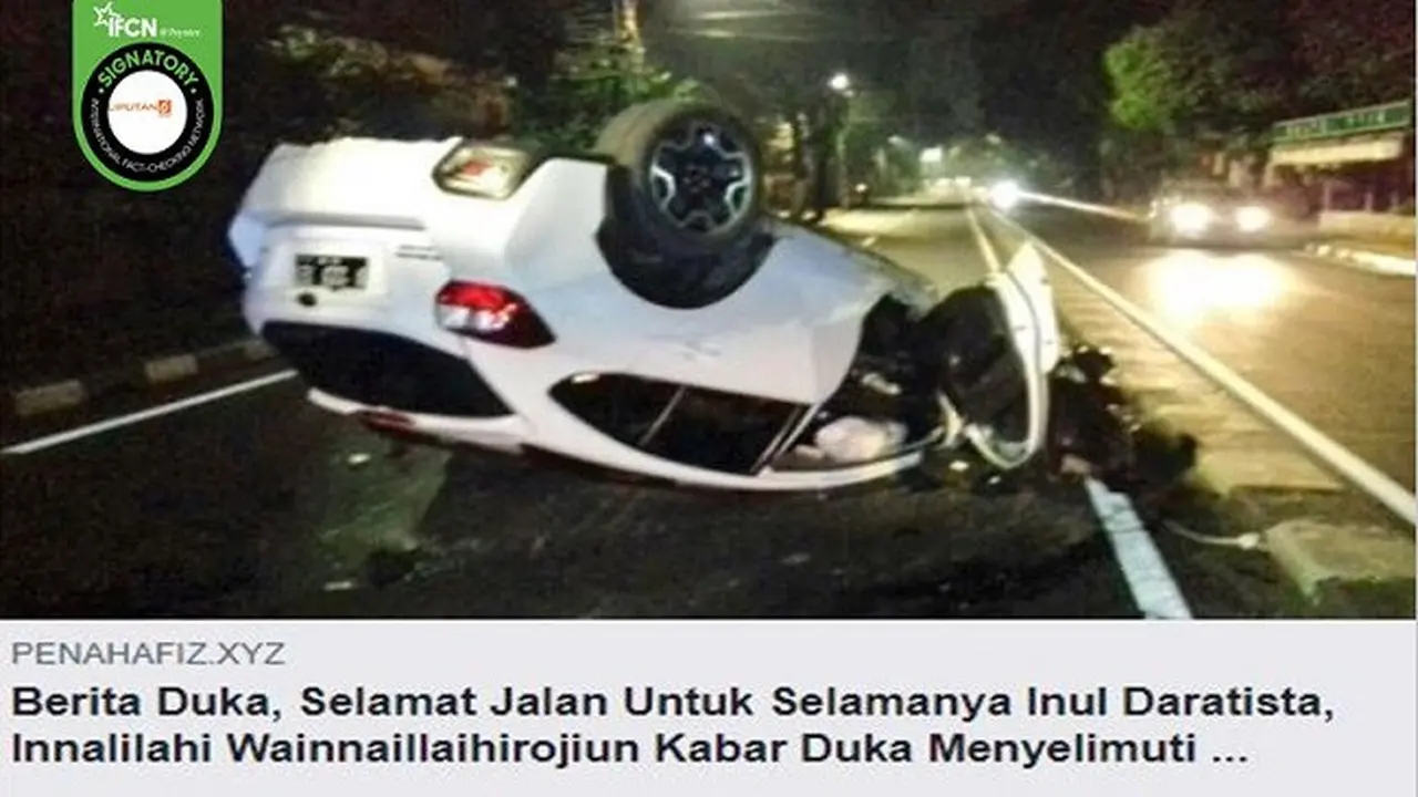Gambar Tangkapan Layar Kabar Hoaks Inul Daratista Meninggal Dunia pada 2 Januari 2022 (sumber: Facebook).