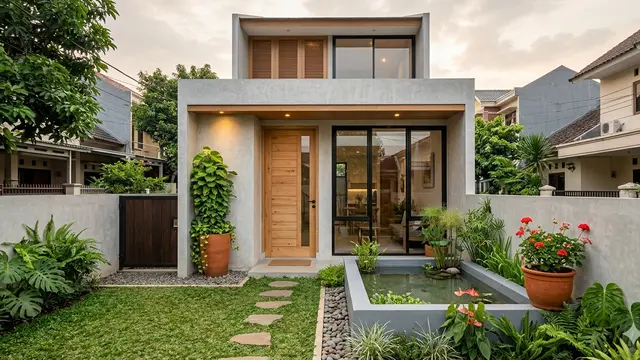 Gambar Rumah Minimalis di Lahan Sempit dengan Halaman Kecil yang Estetik/Gemini