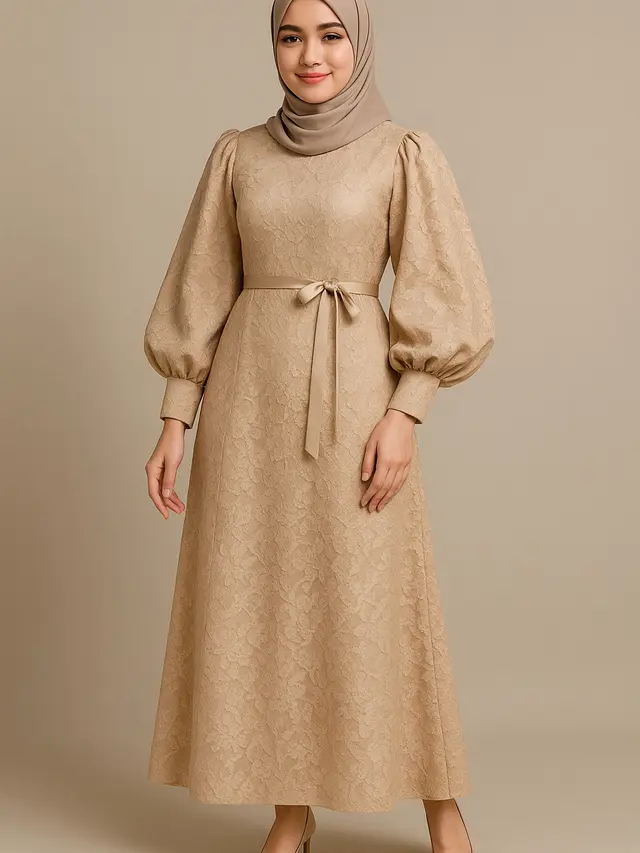 7 Gamis Brokat Warna Nude yang Sedang Tren di 2025,Tampilan Elegan dan Memukau
