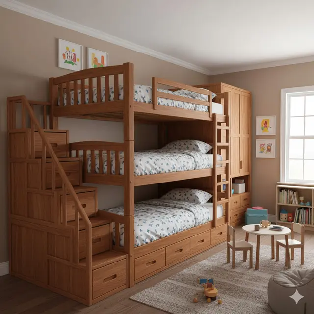 Desain Kamar Anak dengan Tempat Tidur Bertingkat. Gemini
