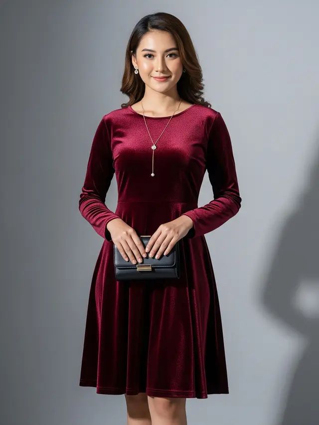 Model Dress A Line untuk Perayaan Libur Akhir Tahun Gaya Beludru