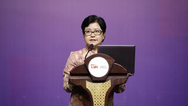 Ketua Dewan Audit merangkap Anggota Dewan Komisioner OJK Sophia Wattimena dalam Risk & Governance Summit 2023 dengan tema “Sustainable Governance: Digital Transformation as A Game Changer, Ethical Culture as A Value Keeper” di Jakarta, Kamis (30/11/2023).