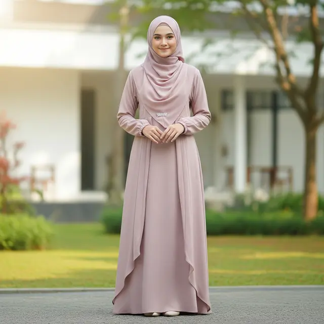 9 Model Gamis Syari Bahan Wolfis yang Adem dan Praktis, Pilihan Muslimah