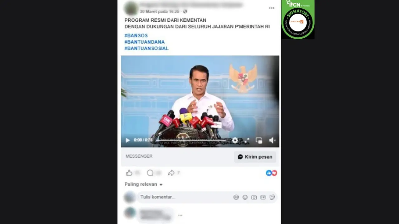 Cek Fakta Liputan6.com mendapati klaim video mantan Menteri Pertanian Andi Amran Sulaiman mengumumkan bantuan dana untuk modal usaha.
