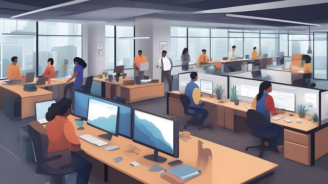 Ilustrasi karyawan, bekerja, rapat, suasana kantor. (Foto By AI)