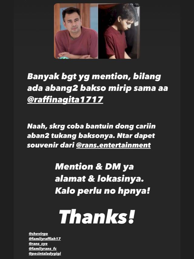 Raffi Ahmad Buat Sayembara untuk Bertemu Pedagang Bakso Viral yang Mirip Dengannya