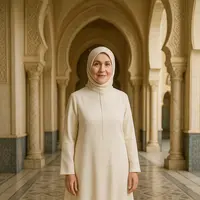 Gamis Embos untuk Kondangan Ibu-Ibu Usia 50 Tahunan (created by AI)