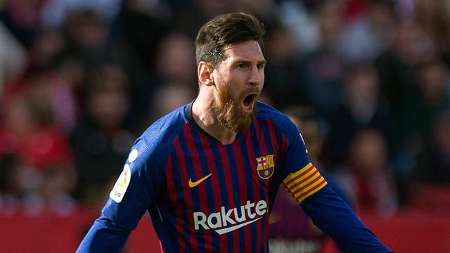 Selebrasi Lionel Messi Saat Cetak Hattrick ke Gawang Sevilla
