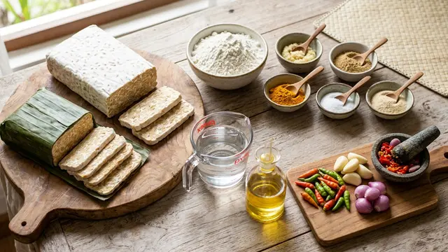 Ilustrasi resep tempe goreng isi sambal
