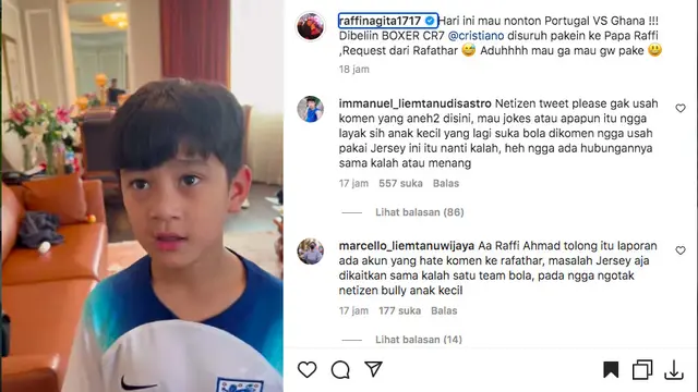 Raffi Ahmad Dipaksa Rafathar Kenakan Boxer Cristiano Ronaldo untuk Nonton Portugal di Piala Dunia 2022. (instagram.com/raffinagita1717)