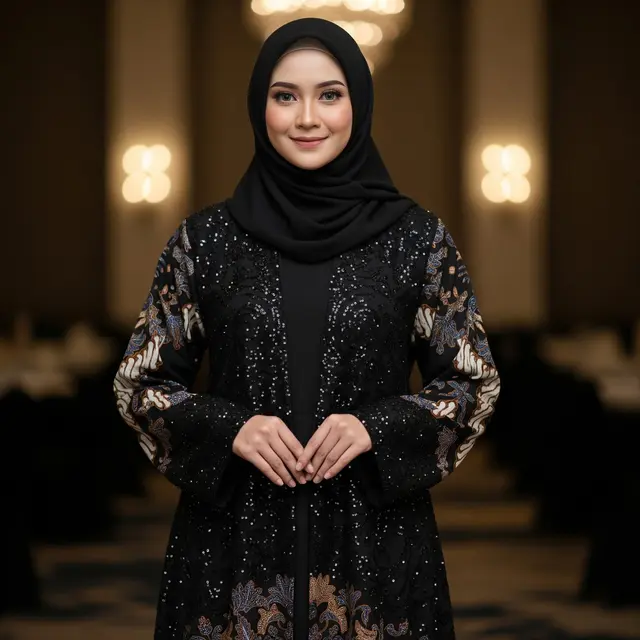 9 Model Gamis Batik Kombinasi Polos Hitam untuk Acara Formal, Tampil Anggun