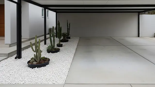 Desain Carport Minimalis dengan Tanaman Pembatas (Image by Gemini AI)