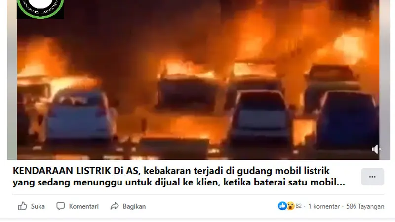 Tangkapan layar klaim video gudang mobil listrik di AS terbakar akibat baterai