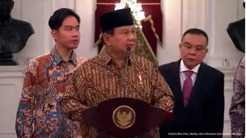 Prabowo Subianto-Gibran Rakabuming mengumumkan susunan kabinet menteri pada Minggu malam (20/10/2024)