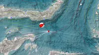 Gempa Magnitudo 5,3 mengguncang wilayah Bolaang Mongondow Selatan, Sulawesi Utara, Senin (5/2/2024), pukul 19.38.46 WIB. (Liputan6.com/ Dok BMKG)