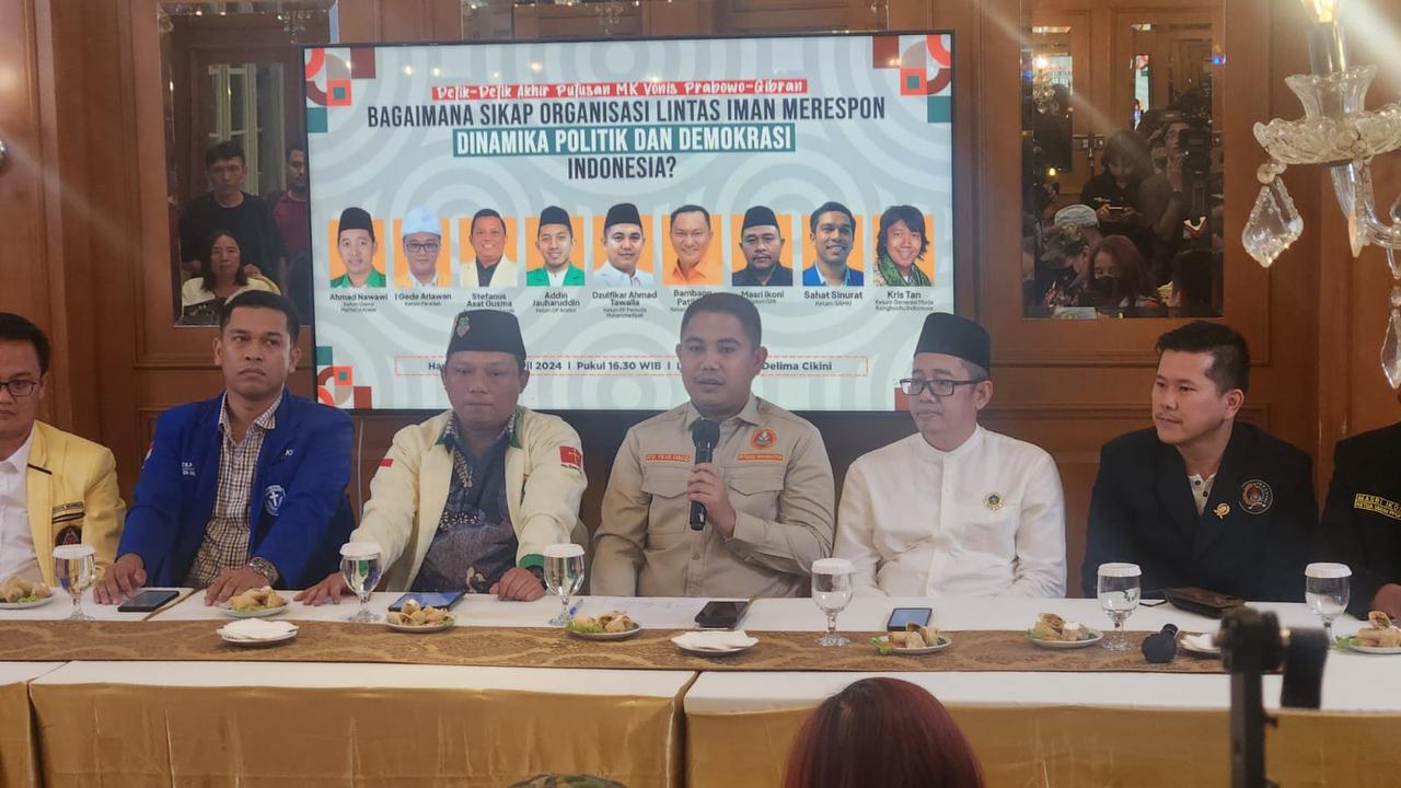 Sejumlah Organisasi Kemasyarakatan Pemuda (OKP) Lintas Iman mengingatkan para elite politik agar memberi opini menyejukkan jelang pembacaan putusan Perselisihan hasil Pemilihan Umum (PHPU) Pilpres 2024 oleh Mahkamah Konstitusi (MK), Senin (21/4/2024).