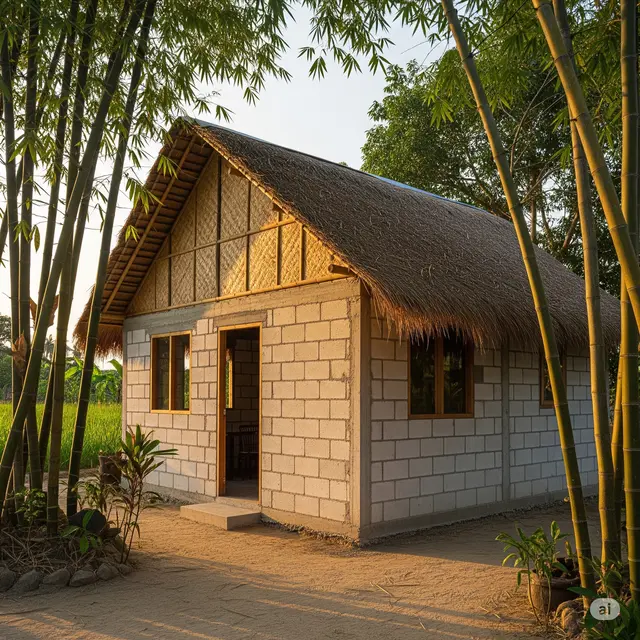 Rumah Kecil Batako dan Bambu 1 Lantai