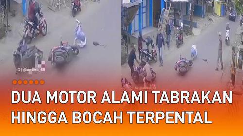 VIDEO: Kurang Hati-Hati, Dua Motor Alami Tabrakan Hingga Bocah Terpental