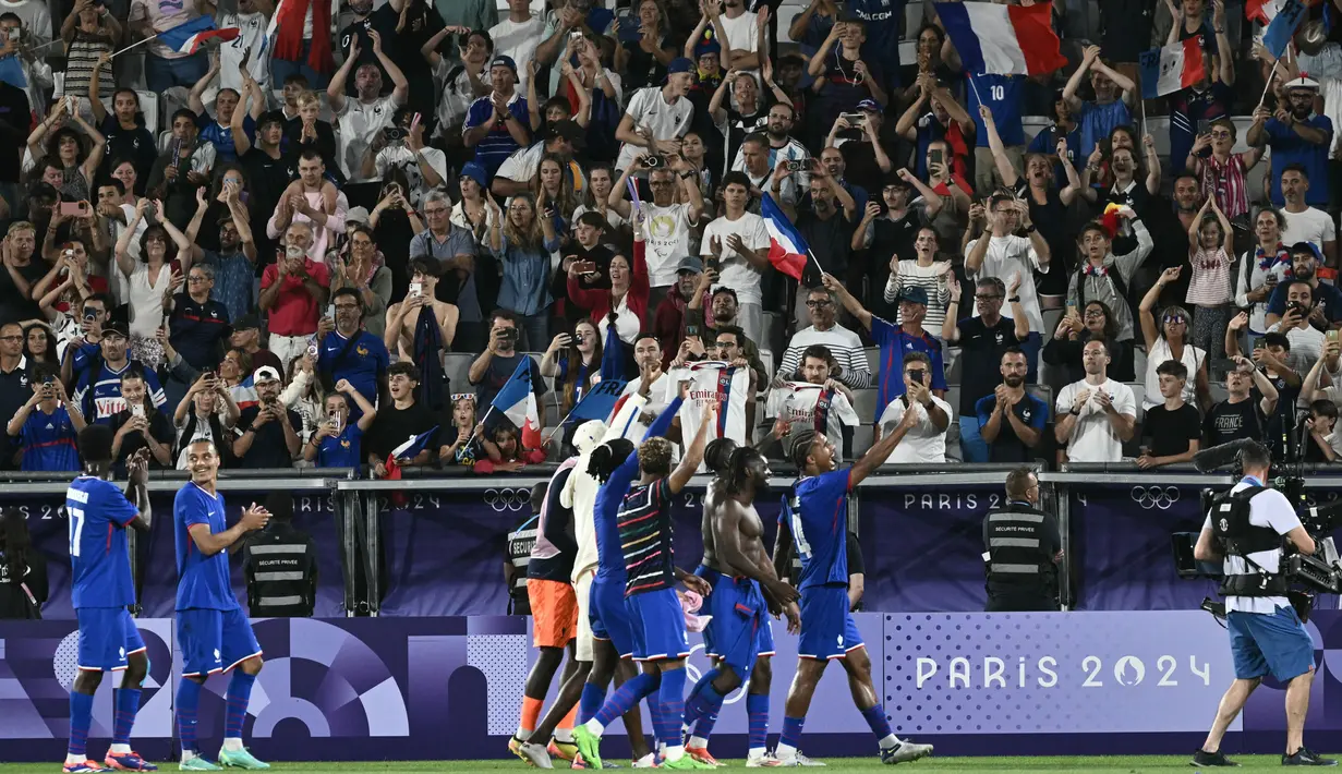 Di semifinal, Prancis U-23 akan berhadapan dengan Mesir pada laga yang akan digelar pada Selasa (6/8/2024) mendatang. (Philippe LOPEZ/AFP)