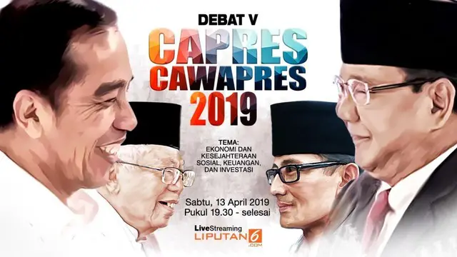 Debat kelima Pilpres 2019 akan berlangsung di Hotel Sultan, Jakarta pada Sabtu 13 April 2019.