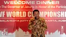 Gubernur DKI Jakarta, Basuki Tjahaja Purnama memberikan sambutan saat acara Welcome Dinner penyambutan Kejuaraan Dunia Bulutangkis 2015 di Gedung Balai Kota, Jakarta, Sabtu (8/8/2015).(Liputan6.com/JohanTallo)