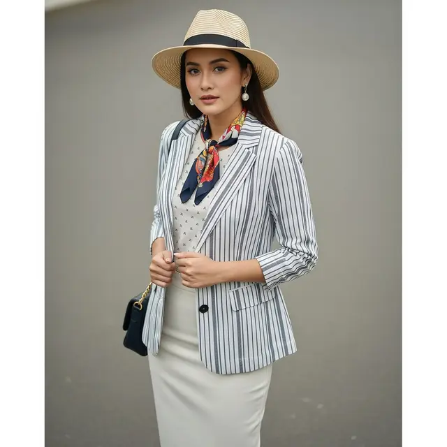 Jas Motif Plaid/Stripes Klasik Tropis