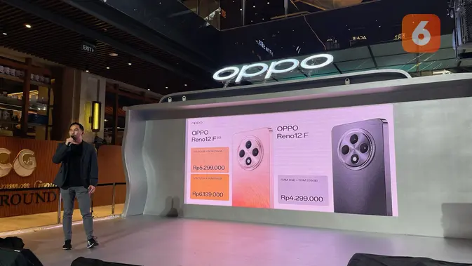 <p>Peluncuran Oppo Reno12 F Series dirilis di Indonesia, perangkat ini menggunggulkan bodi dengan durabilitas tinggi dengan performa yang kencang. (Liputan6.com/ Agustin Setyo Wardani)</p>