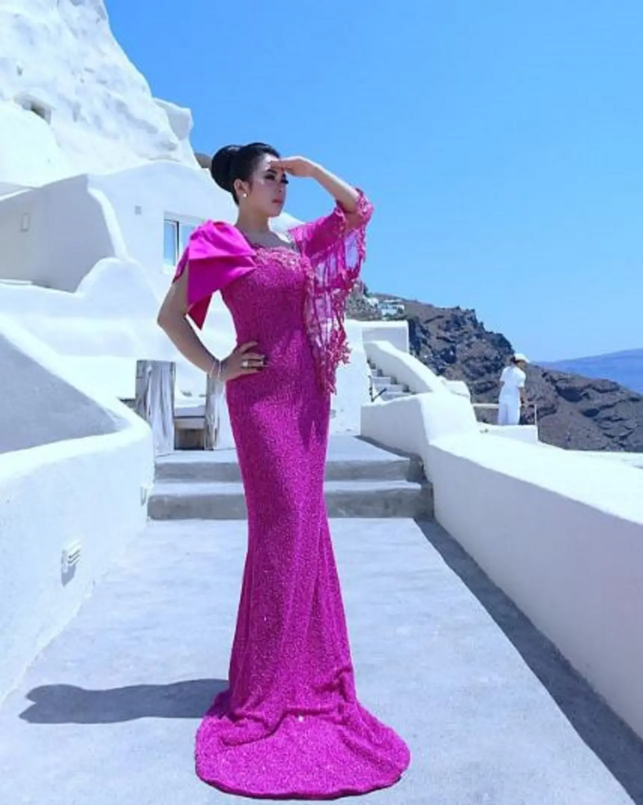 Syahrini saat berlibur ke Yunani (Instagram/@princessyahrini)