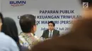 Direktur Bisnis dan Jaringan Hery Gunardi memaparkan kinerja Bank Mandiri triwulan II-2019 di Jakarta, Rabu (17/7/2019). Adapun pertumbuhan kredit rata-rata perseroan (bank only) tumbuh 12,1% secara yoy menjadi Rp690,5 triliun berdasarkan ending balance pada Juni 2019. (Liputan6.com/Angga Yuniar)