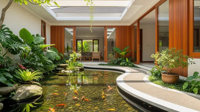 Desain Kolam Ikan Ramah Anak di Rumah Minimalis Model Kolam Ikan dengan Jalur Pejalan Kaki