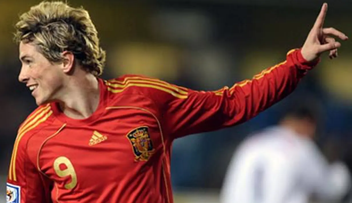 Spain's Fernando Torres celebrates his goal during their friendly match at Madrigal Stadium in Villarreal on November 19, 2008. AFP PHOTO/DIEGO TUSON