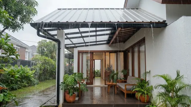 Desain Penutup Teras Transparan yang Melindungi dari Hujan Tanpa Menghalangi Cahaya