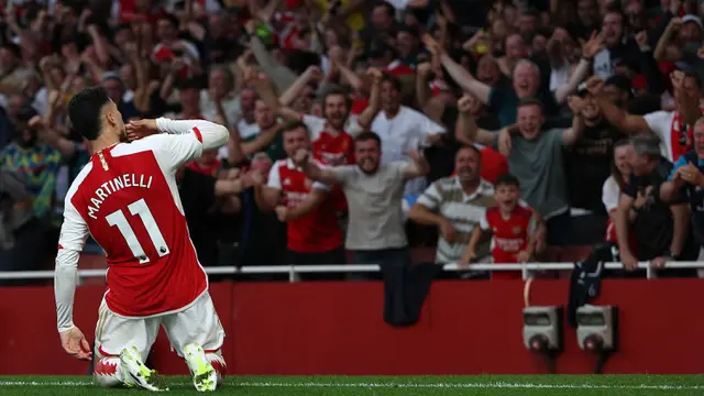 Foto: Momen Gabriel Martinelli Rayakan Gol Kemenangan Arsenal atas Man City di Liga Inggris
